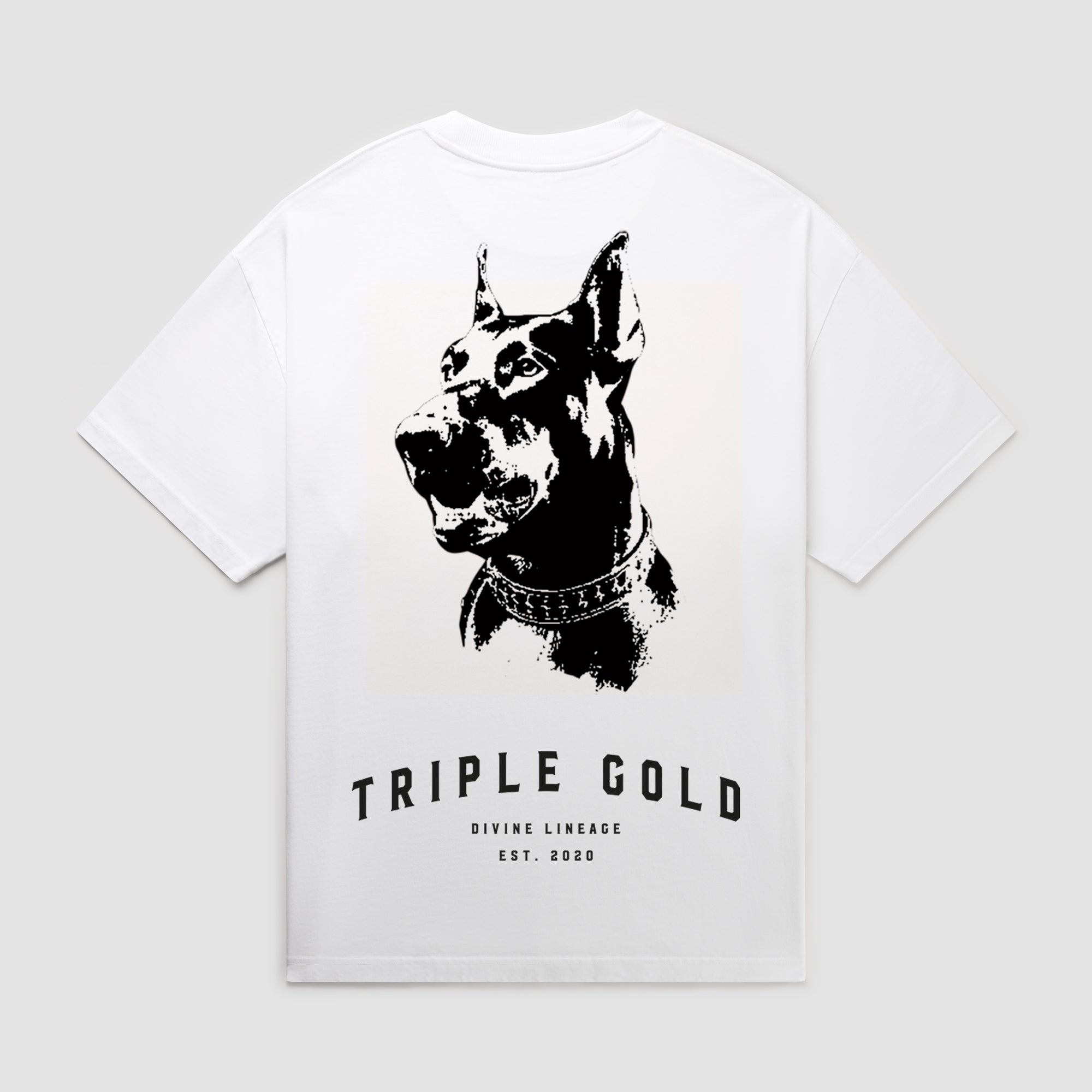 Vintage white t-shirt with black dog graphic and 'Triple Gold' text 